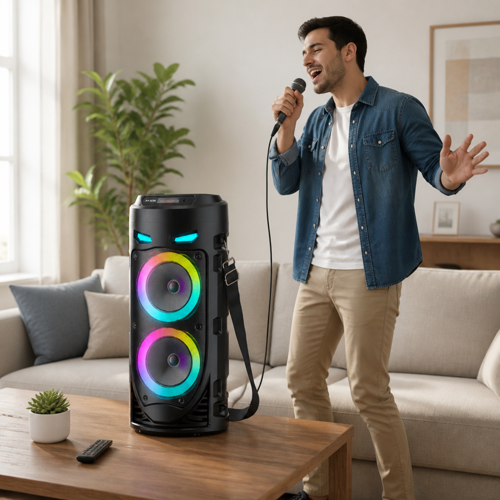 Portable RGB LED Bluetooth Speaker (Wired Mic & Remote)