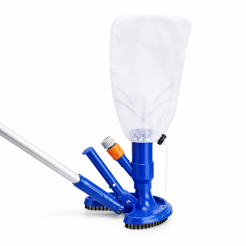 Portable W-Shaped Brush & Telescopic Pole Pool Vacuum (Hose-Compatible)