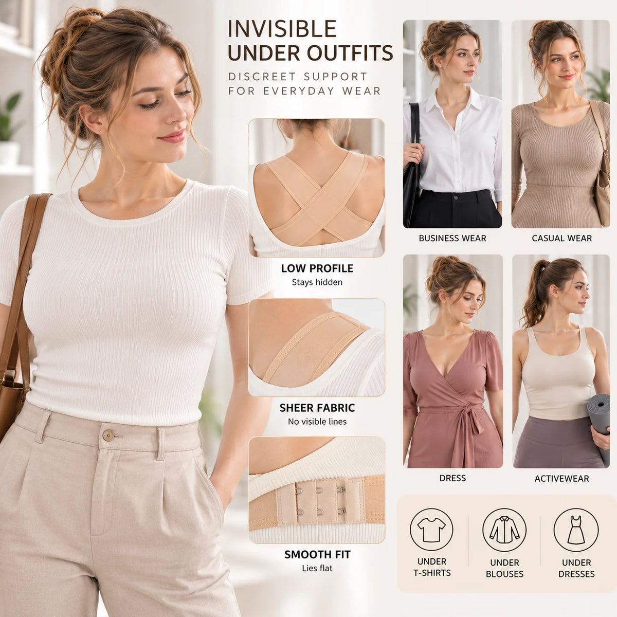 Posture Brace X-Shaped Cross-Back Adjustable Hook-and-Eye Closure