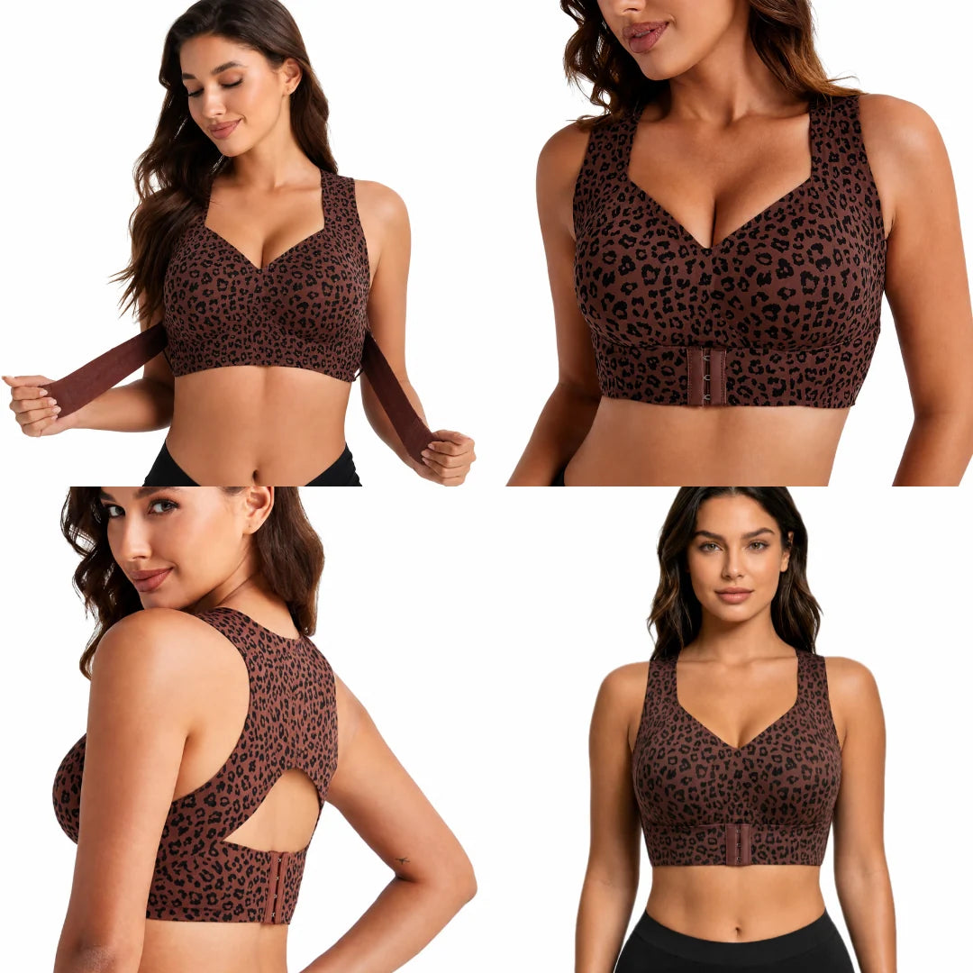 Posture Support Bra Crossed Back Wide Straps Front Closure