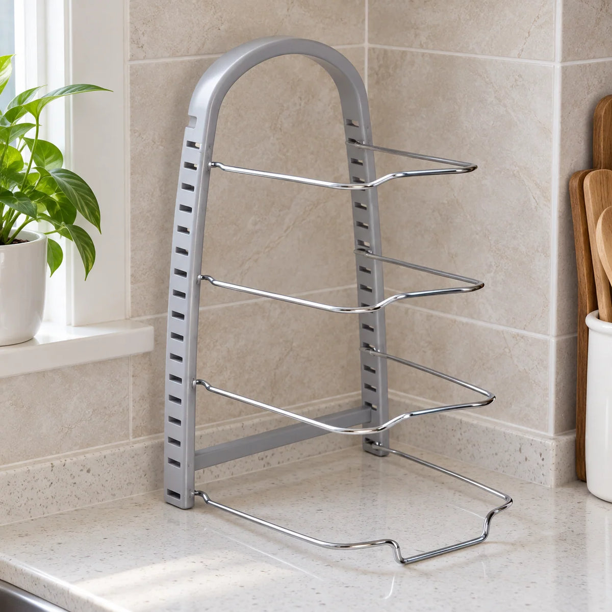 Pot Lid Rack Metal Wire Vertical 4-Slot Storage