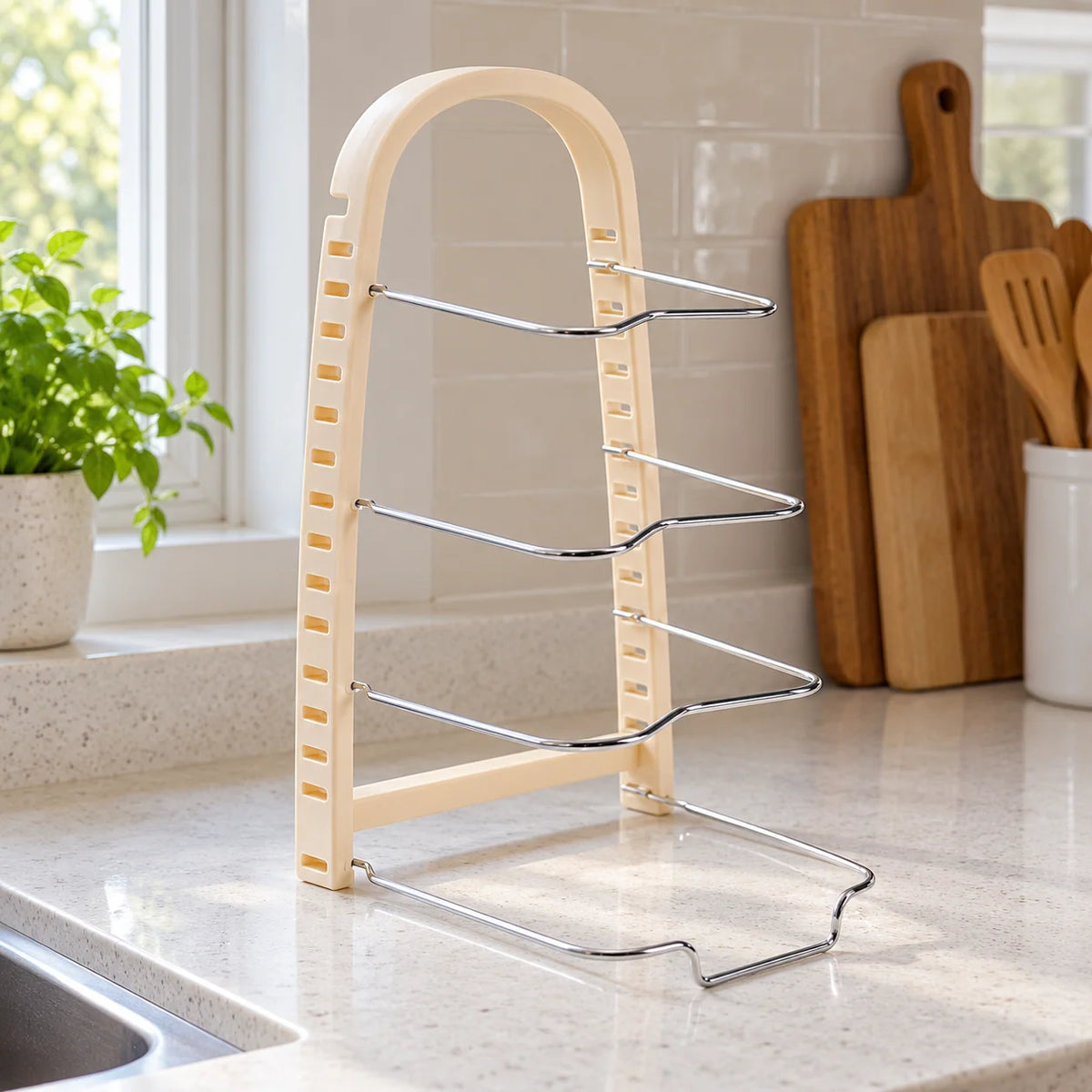 Pot Lid Rack Metal Wire Vertical 4-Slot Storage