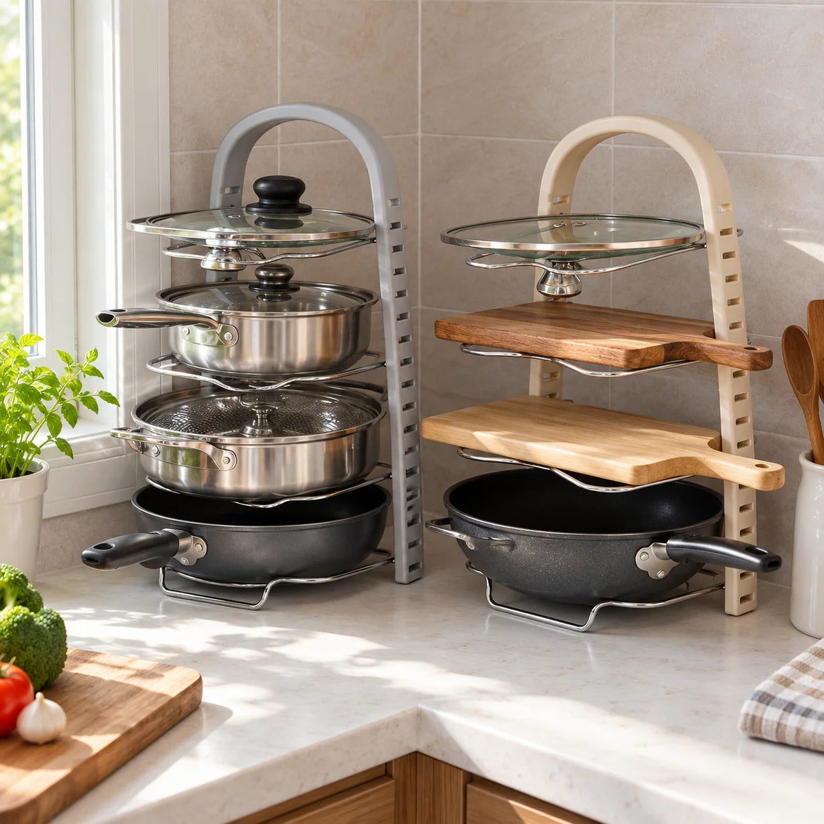 Pot Lid Rack Metal Wire Vertical 4-Slot Storage