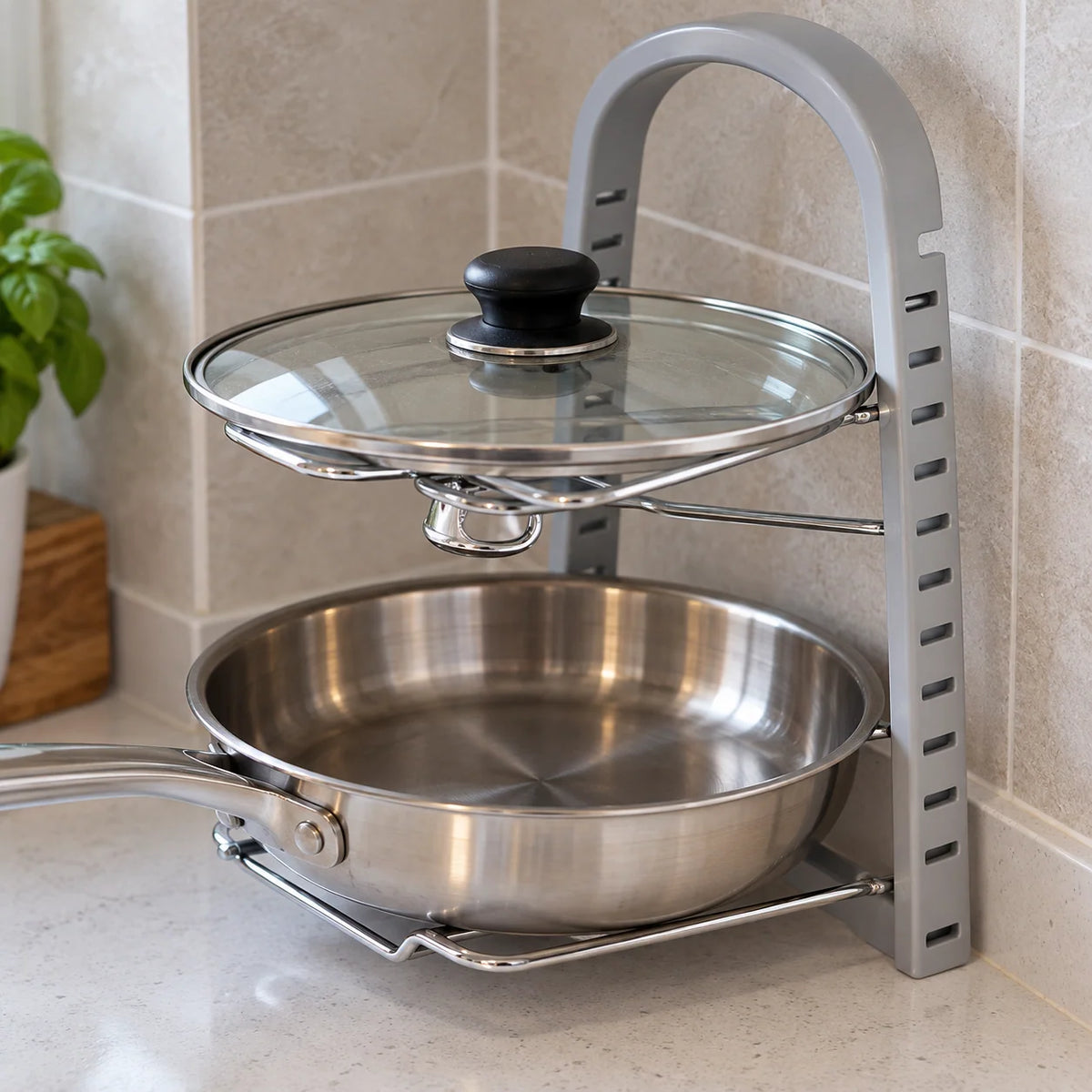 Pot Lid Rack Metal Wire Vertical 4-Slot Storage