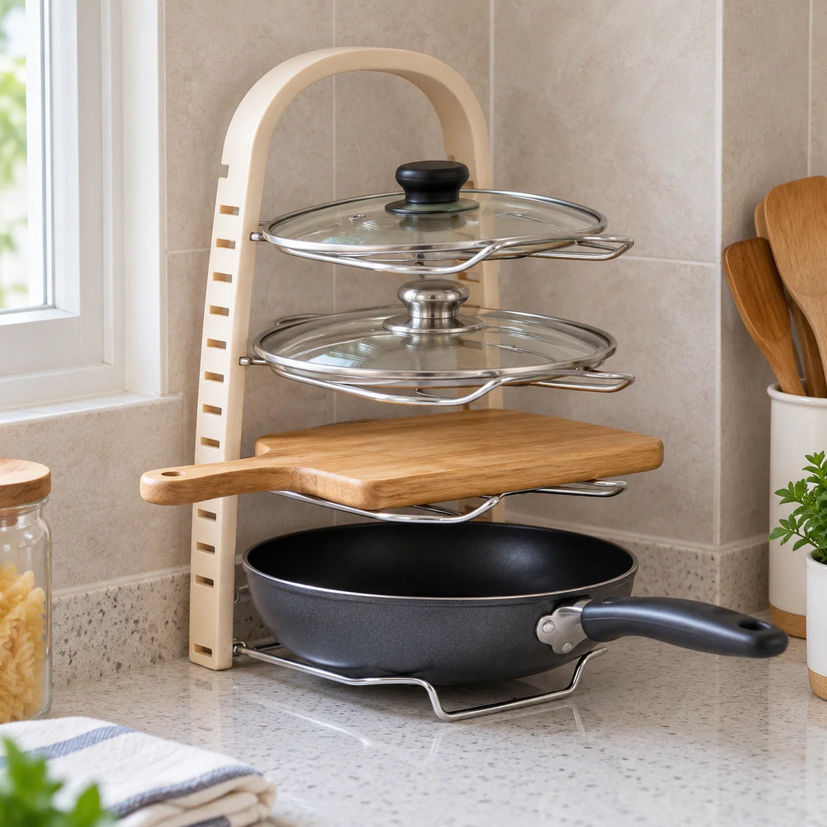 Pot Lid Rack Metal Wire Vertical 4-Slot Storage