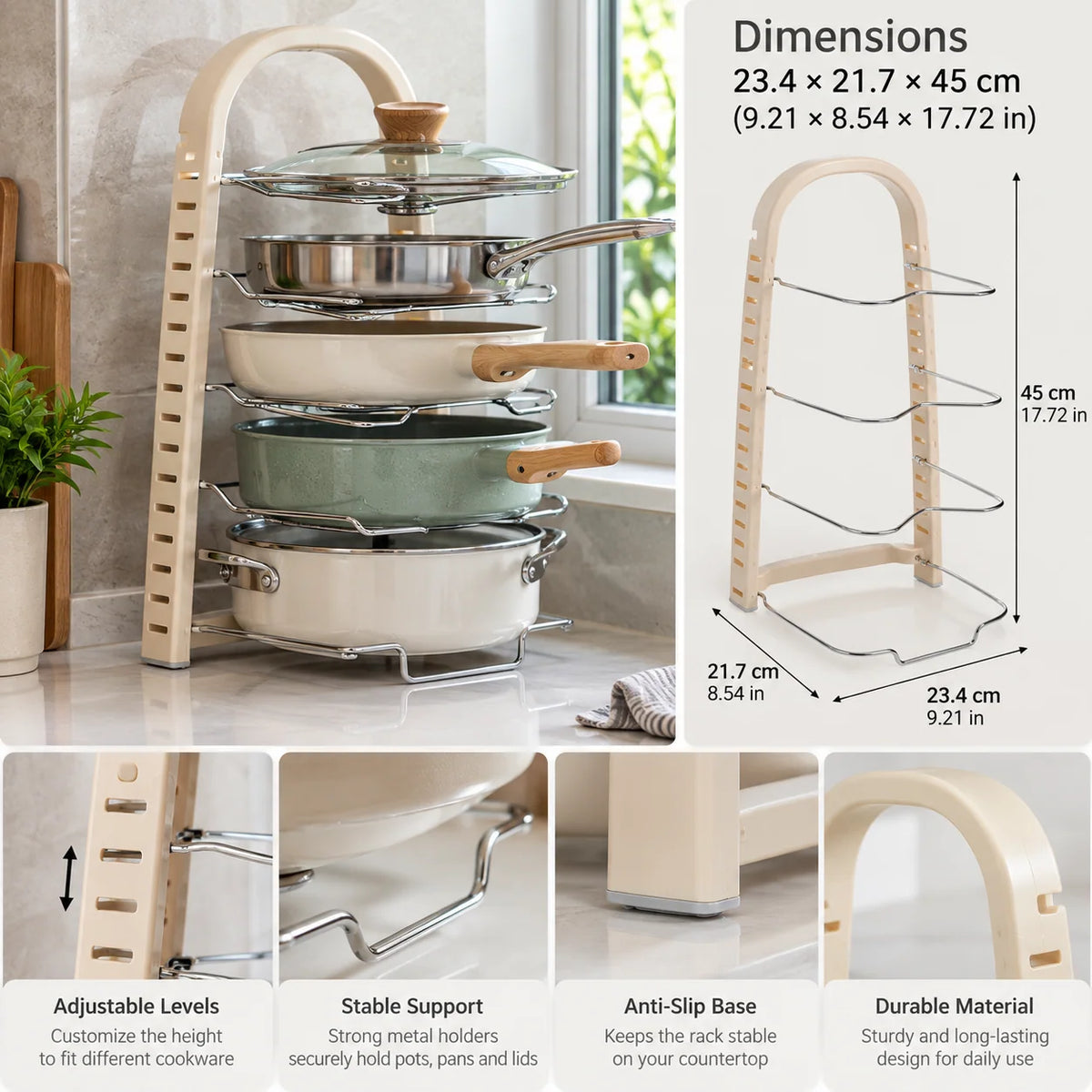 Pot Lid Rack Metal Wire Vertical 4-Slot Storage