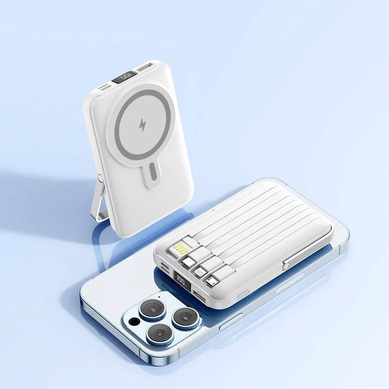 Power Bank 10000mAh Magnetic Wireless Built In Cables