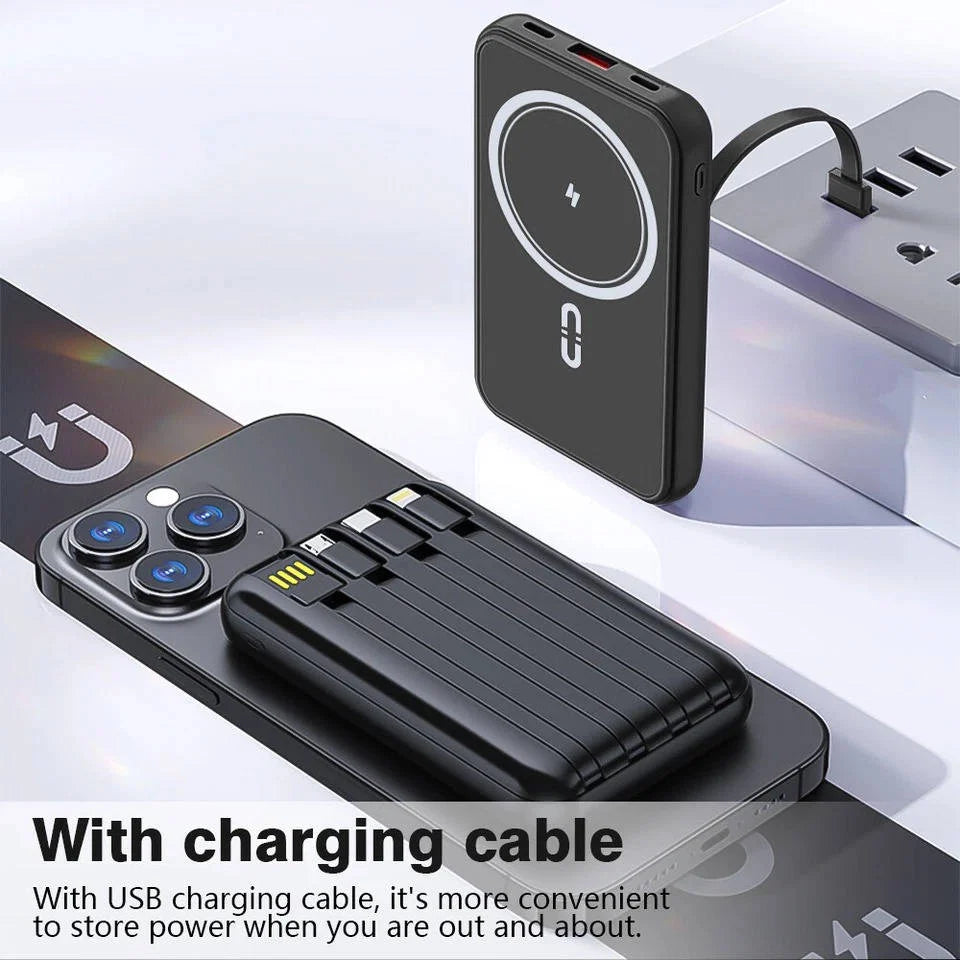 Power Bank 10000mAh Magnetic Wireless Built In Cables