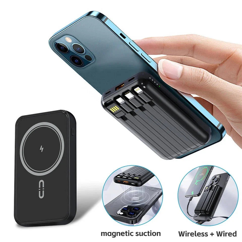 Power Bank 10000mAh Magnetic Wireless Built In Cables