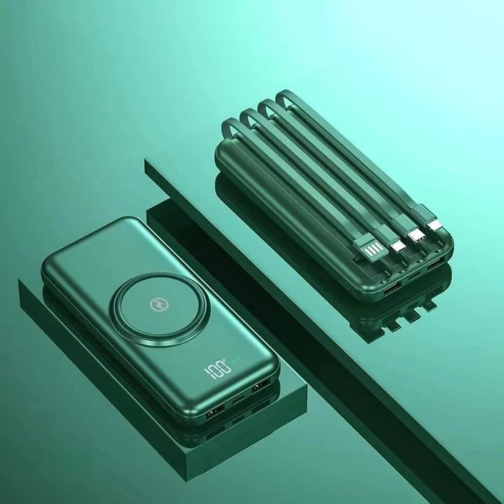 Power Bank 20,000 mAh Built-In Cables Wireless Charging