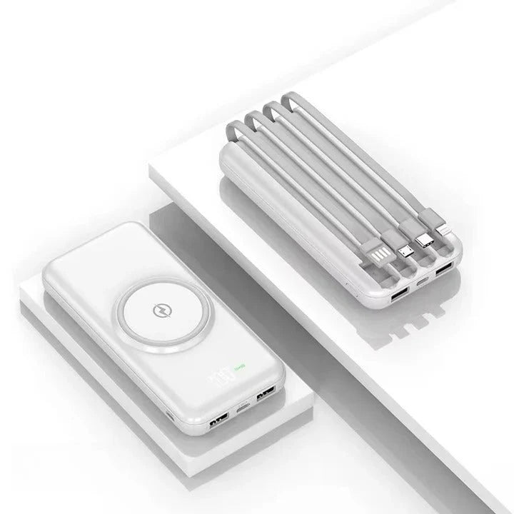 Power Bank 20,000 mAh Built-In Cables Wireless Charging