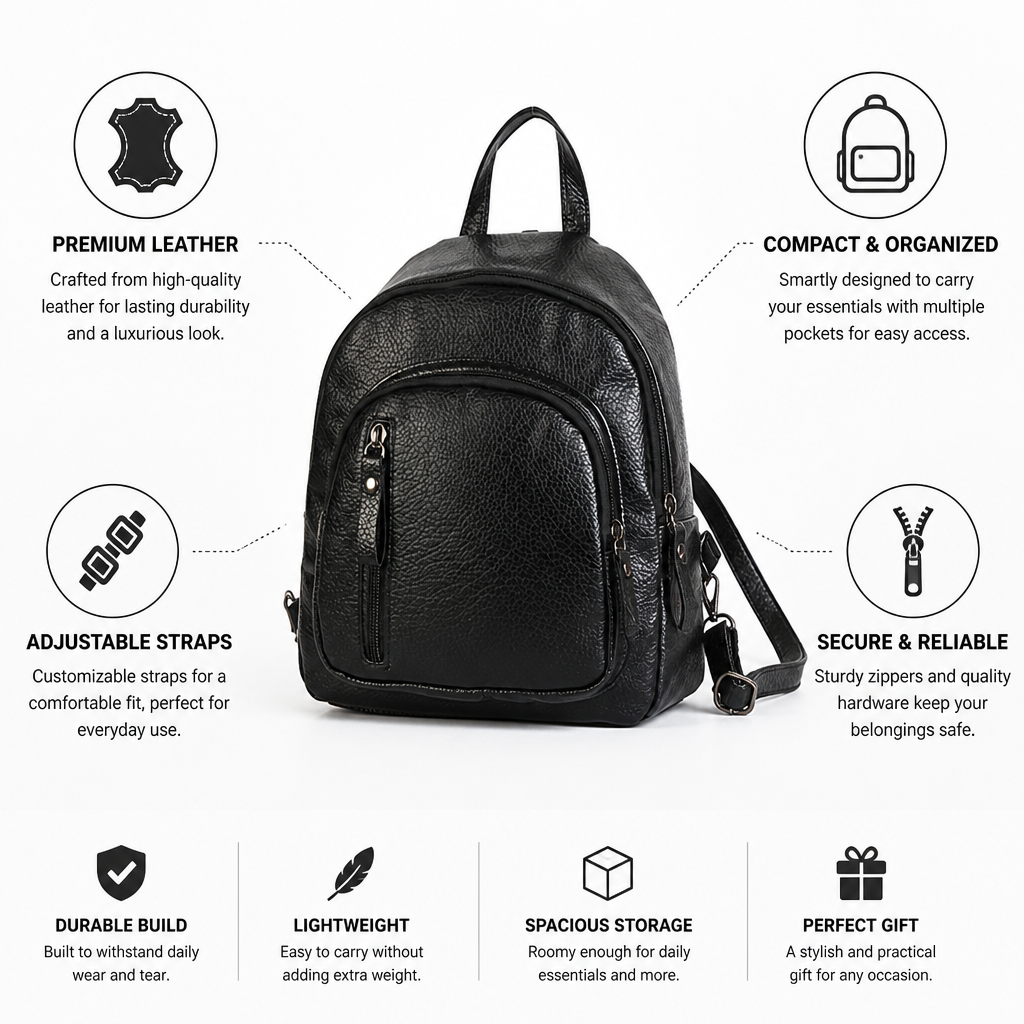 Premium Leather Compact Mini Backpack (Multiple Pockets)