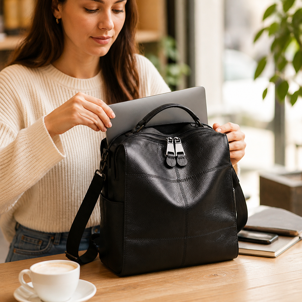 Premium Leather Convertible Backpack (Padded Laptop Pocket)
