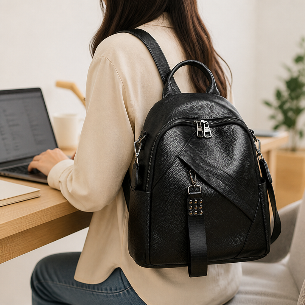 Premium Textured Leather Backpack (Laptop-Friendly)