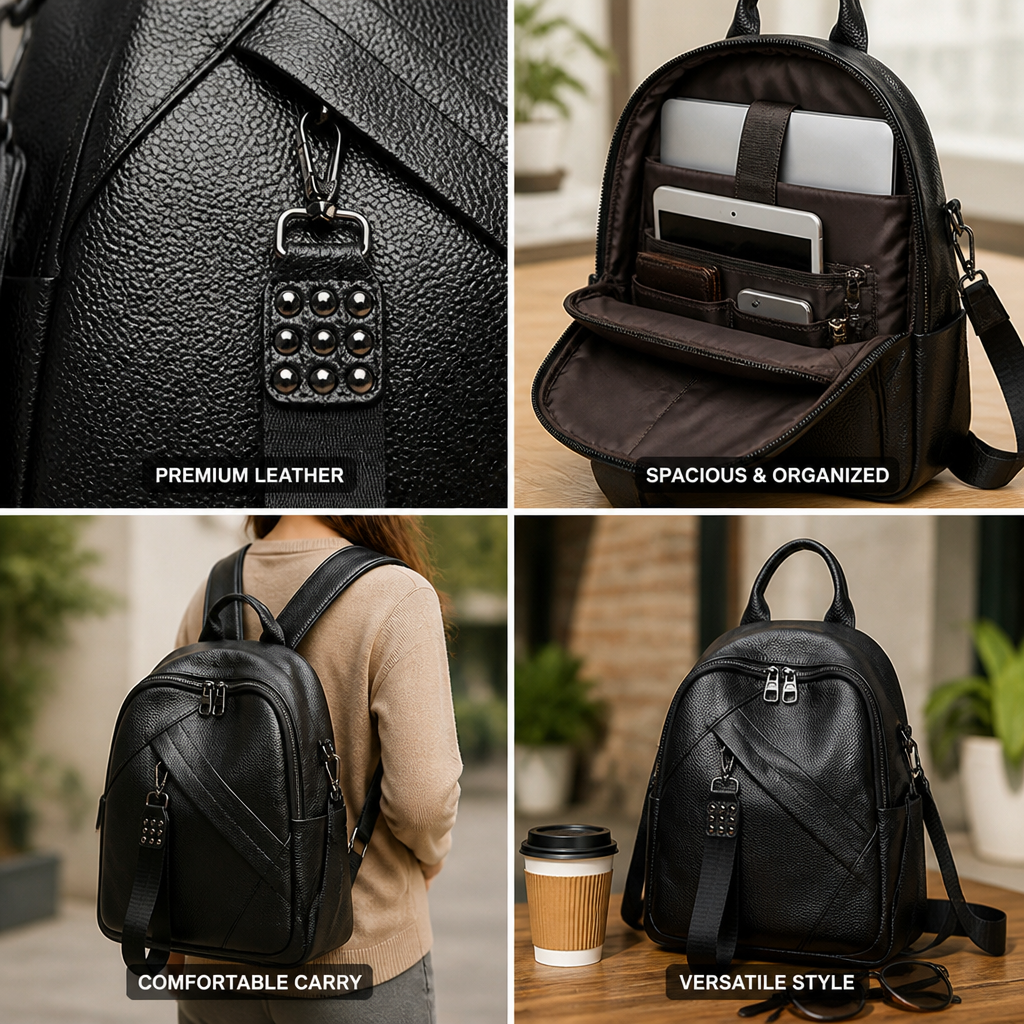 Premium Textured Leather Backpack (Laptop-Friendly)
