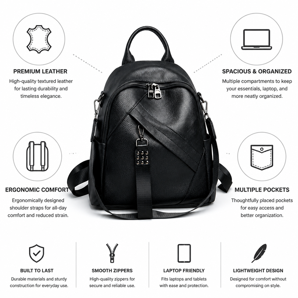 Premium Textured Leather Backpack (Laptop-Friendly)