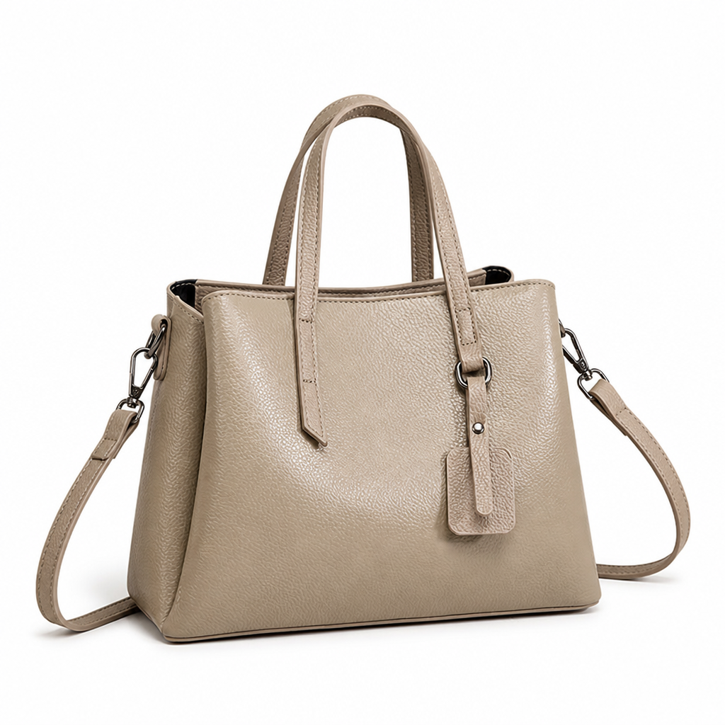 Premium Textured Leather Zippered Tote Bag (Detachable Strap)