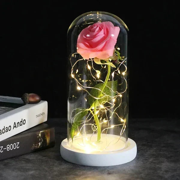 Preserved Rose Display Clear Dome LED Illuminated Base