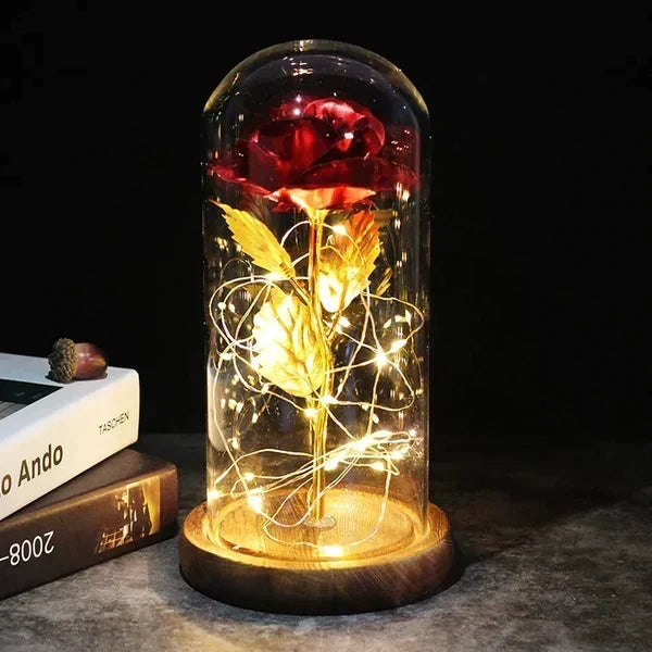 Preserved Rose Display Clear Dome LED Illuminated Base
