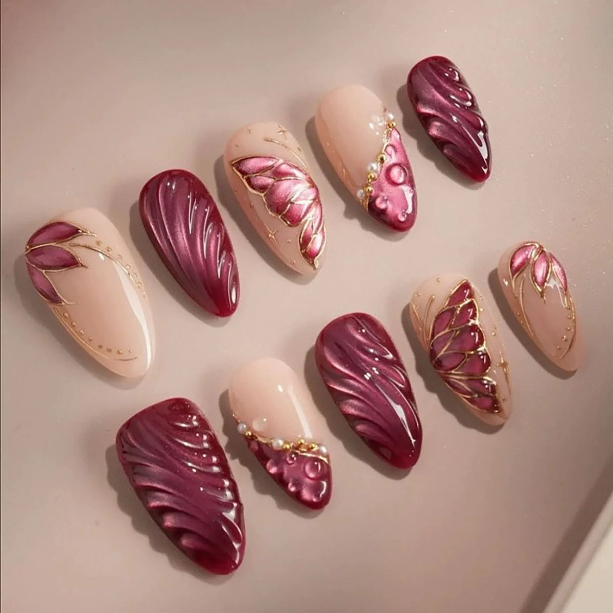 Press-On Nail Art Set Artistic Designs Long-Lasting Adhesive
