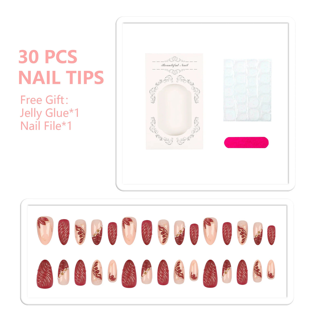 Press-On Nail Art Set Artistic Designs Long-Lasting Adhesive