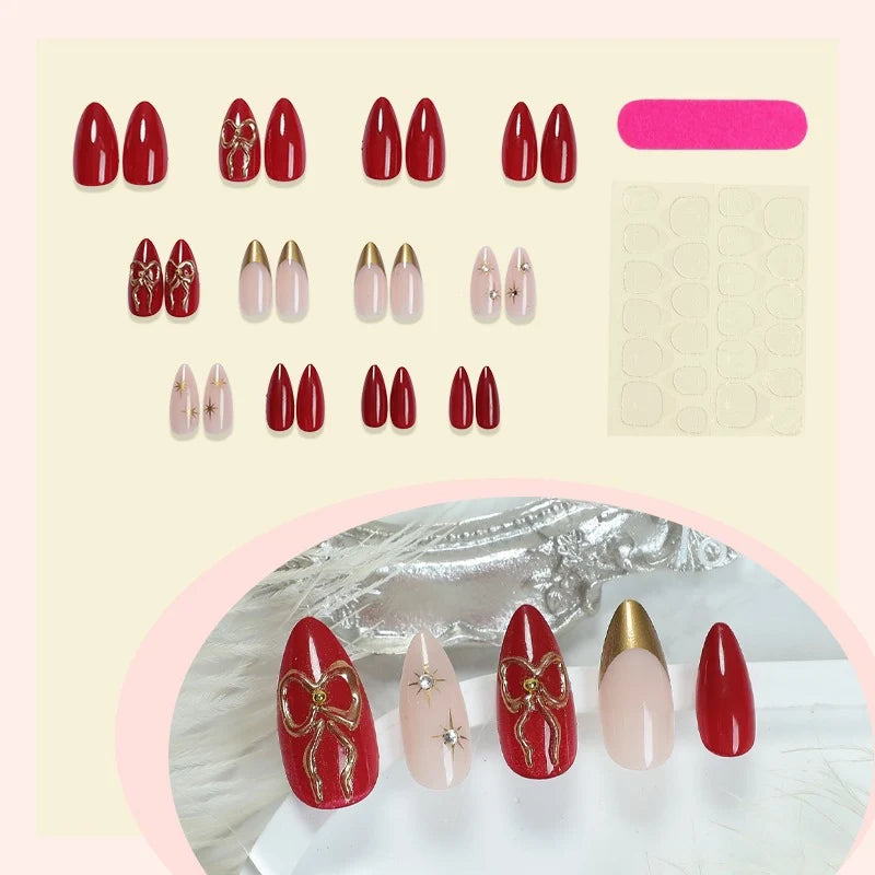 Press-On Nail Set 3D Embellishments & Self-Adhesive Strips