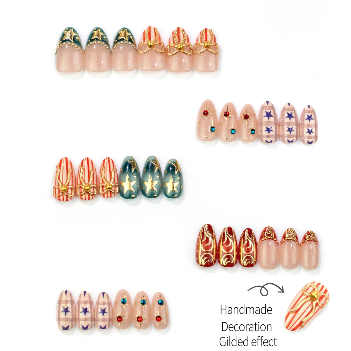 Press-On Nail Set Christmas Designs Reusable & Multiple Sizes