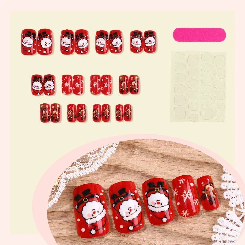 Press-On Nail Set Festive Christmas Designs Adhesive Included