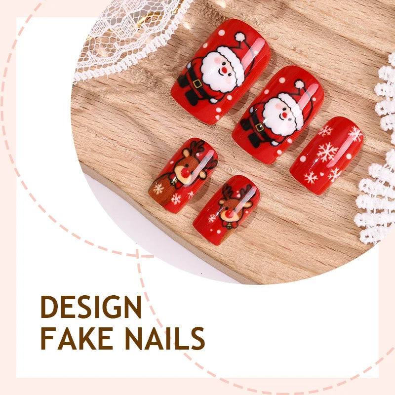 Press-On Nail Set Festive Christmas Designs Adhesive Included