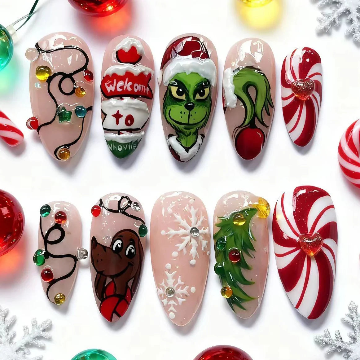 Press-On Nail Set Festive Designs Peel & Stick Non-Toxic