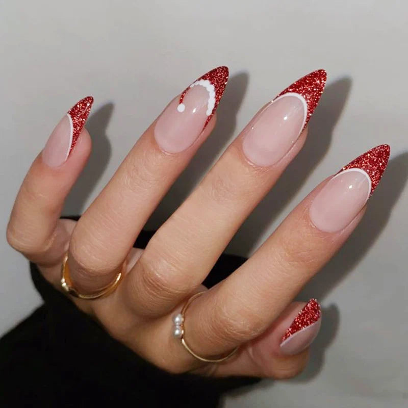 Press-On Nail Set Festive French Tips Reusable Adhesive Tabs