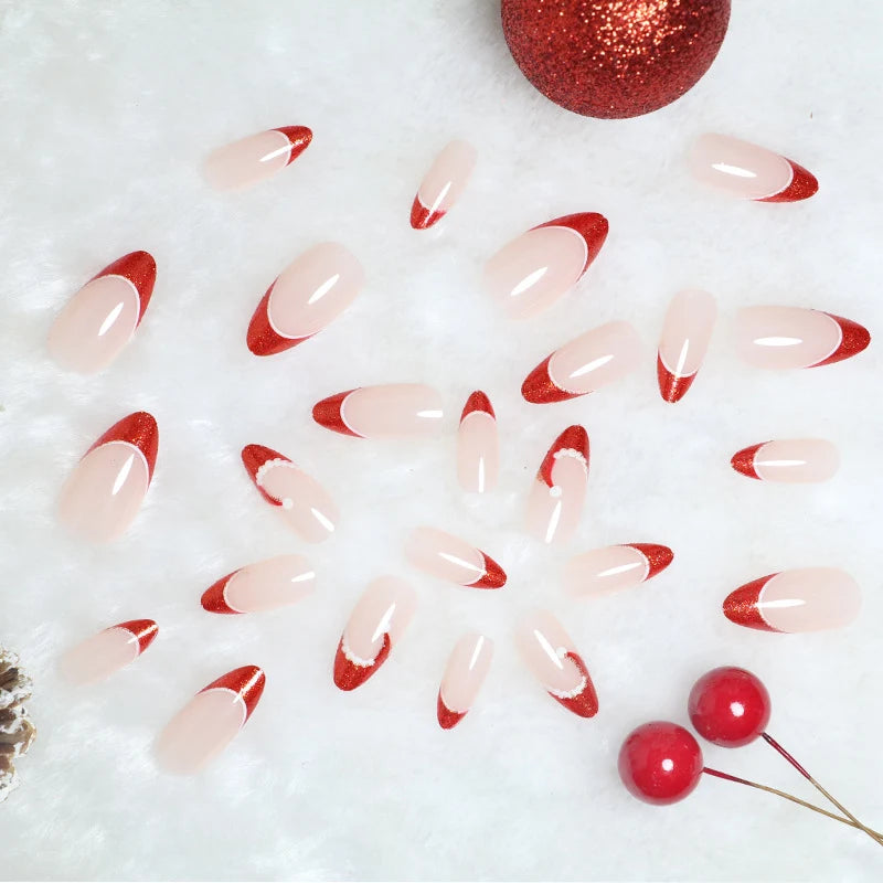 Press-On Nail Set Festive French Tips Reusable Adhesive Tabs