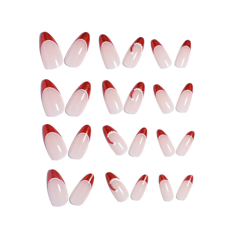 Press-On Nail Set Festive French Tips Reusable Adhesive Tabs