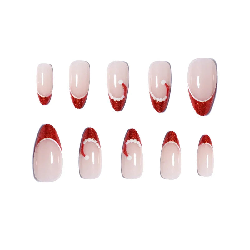 Press-On Nail Set Festive French Tips Reusable Adhesive Tabs