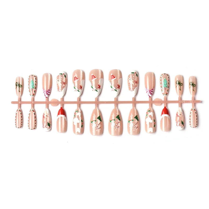 Press-On Nail Set Festive Holiday Designs Easy Apply