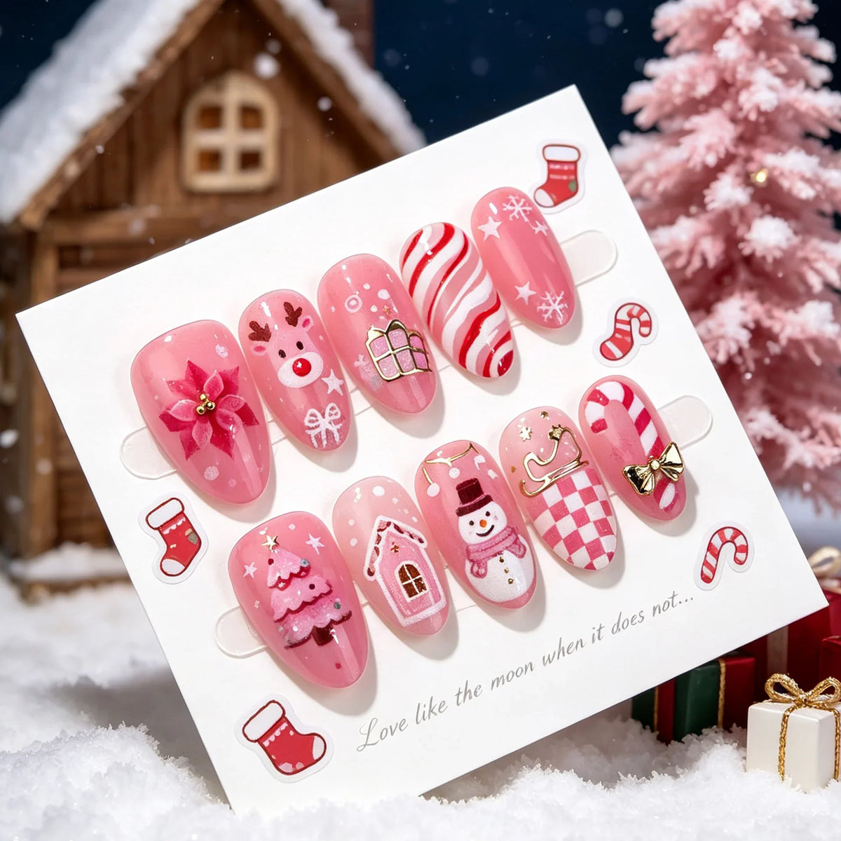 Press-On Nail Set Festive Holiday Designs Peel & Stick