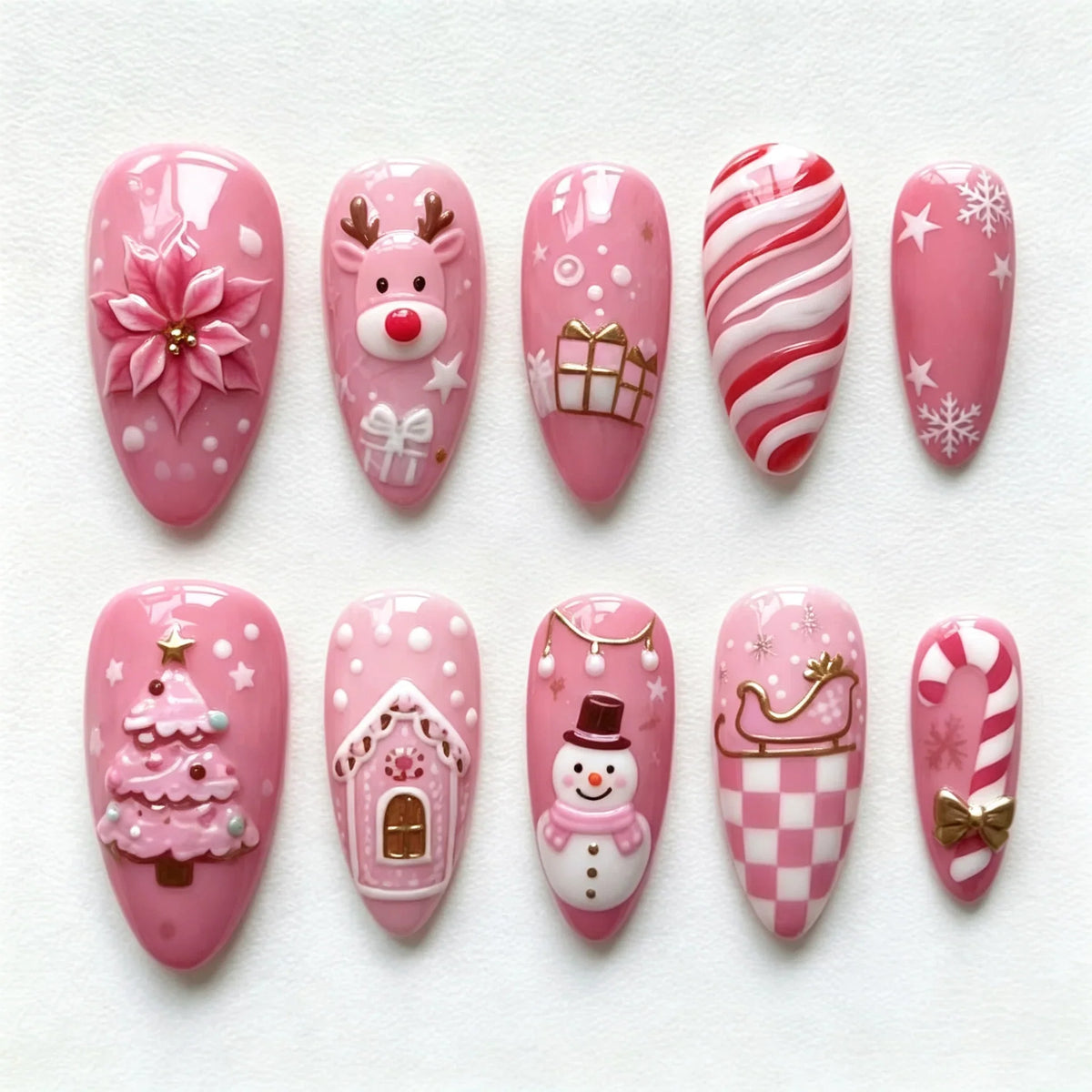 Press-On Nail Set Festive Holiday Designs Peel & Stick