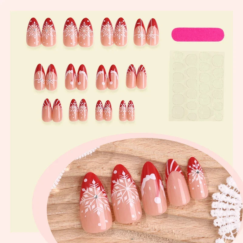 Press-On Nail Set Festive Holiday Designs Strong Adhesive