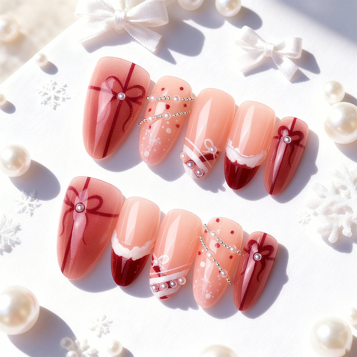 Press-On Nail Set Gift-Themed Designs Easy Application & Long-Lasting