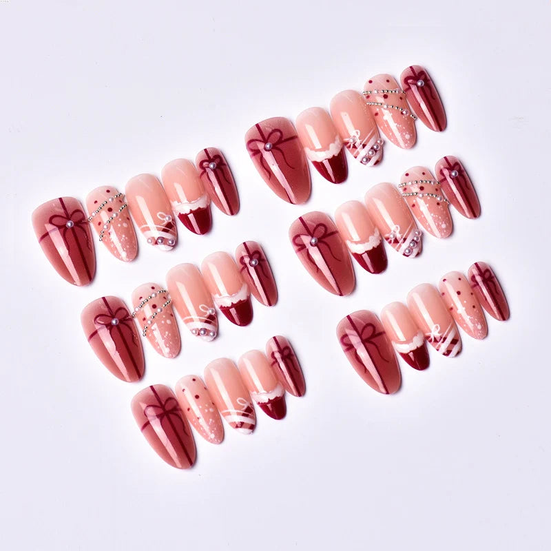 Press-On Nail Set Gift-Themed Designs Easy Application & Long-Lasting