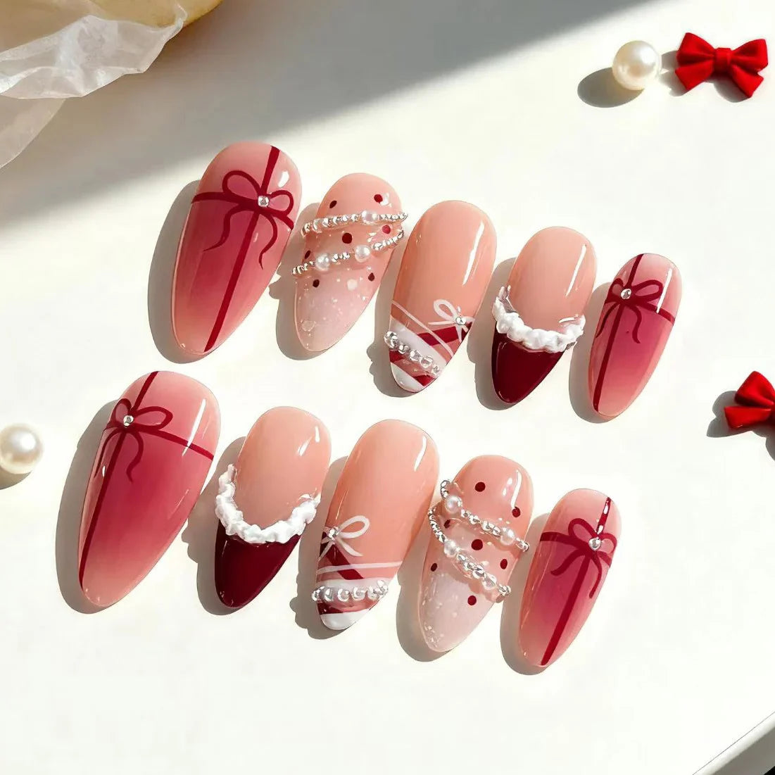 Press-On Nail Set Gift-Themed Designs Quick-Apply High-Shine