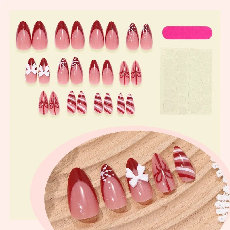 Press-On Nail Set Glitter & Bow Accents 24-Pack
