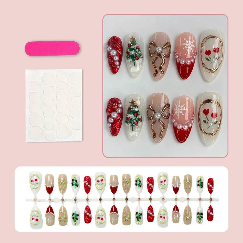 Press-On Nail Set Holiday Designs Glossy Long-Lasting Multiple Sizes