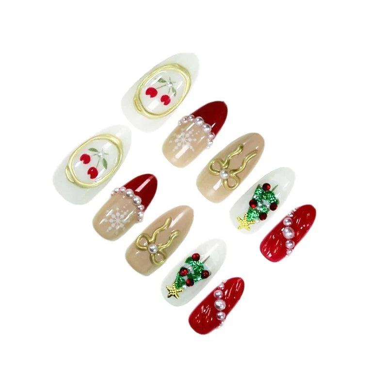 Press-On Nail Set Holiday Designs Glossy Long-Lasting Multiple Sizes