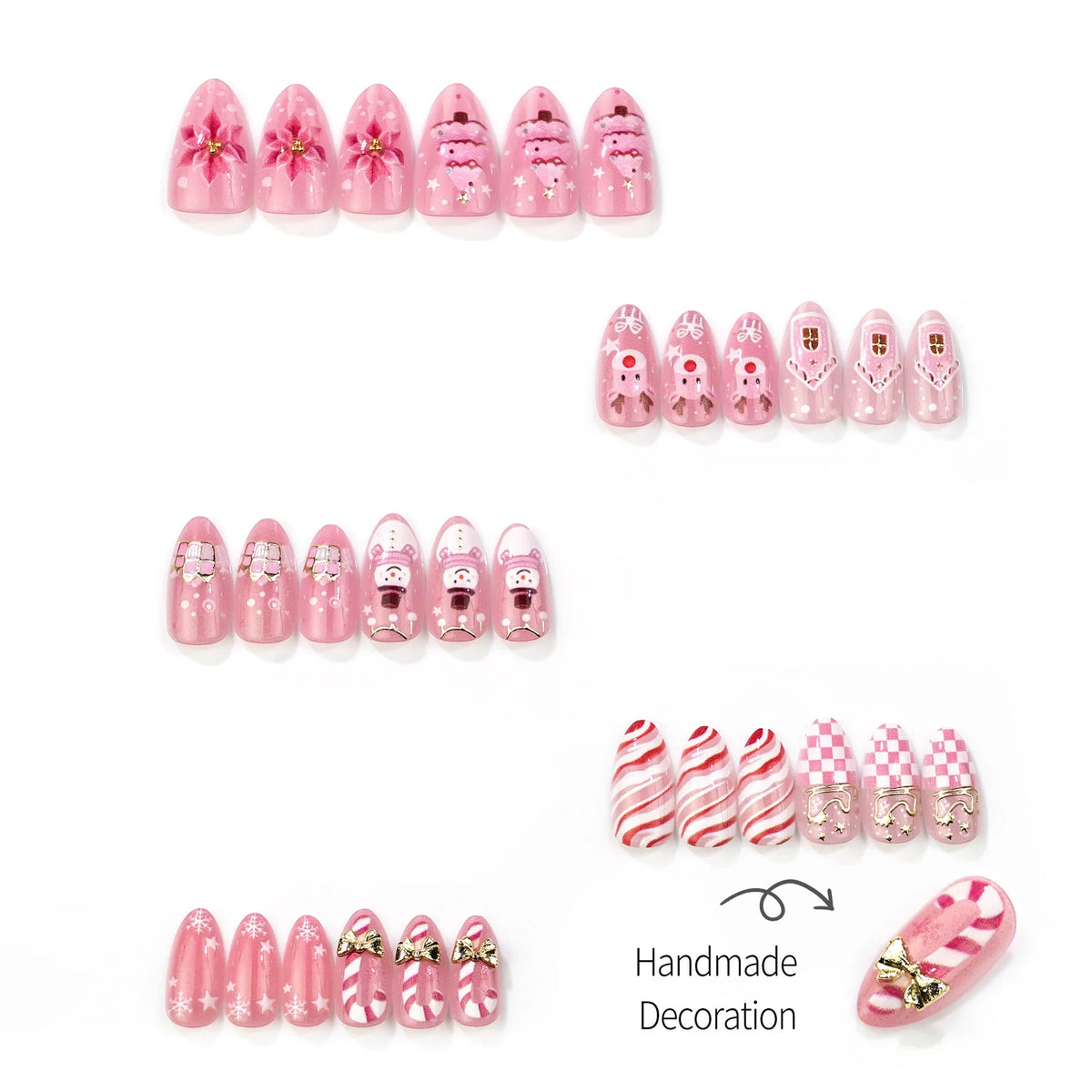 Press-On Nail Set Holiday Designs Reusable & Glossy Finish
