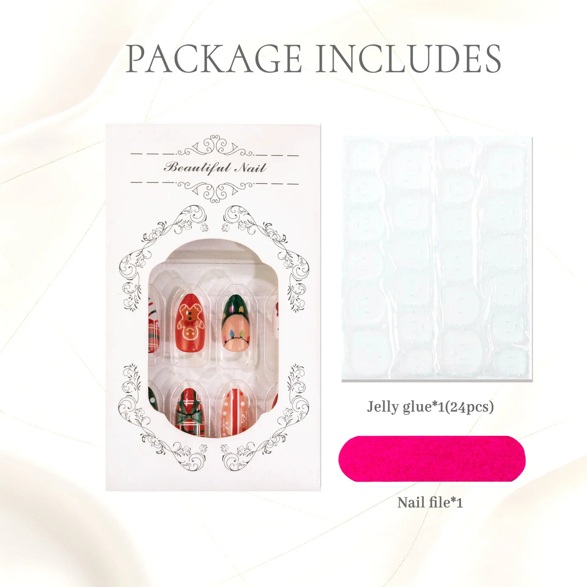Press-On Nail Set Holiday Designs With Glue & File