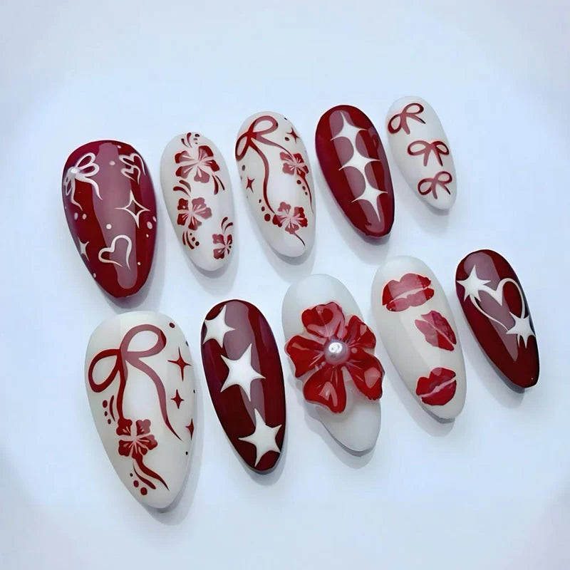Press-On Nail Set Intricate Festive Designs Multiple Sizes