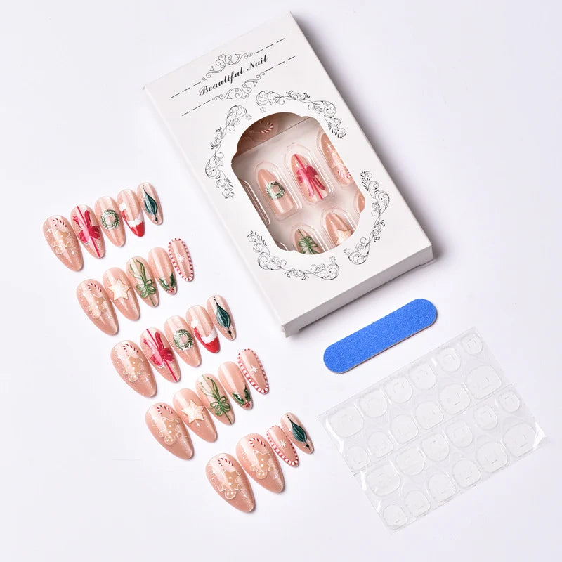 Press-On Nail Set Peel-And-Stick Glossy Long-Lasting Christmas Designs