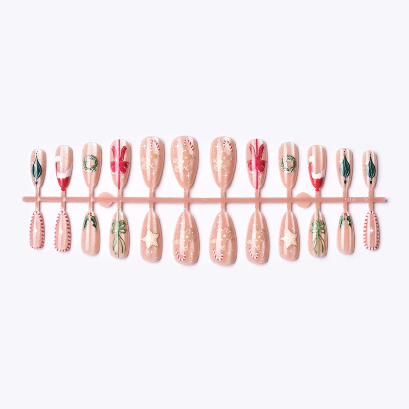 Press-On Nail Set Peel-And-Stick Glossy Long-Lasting Christmas Designs