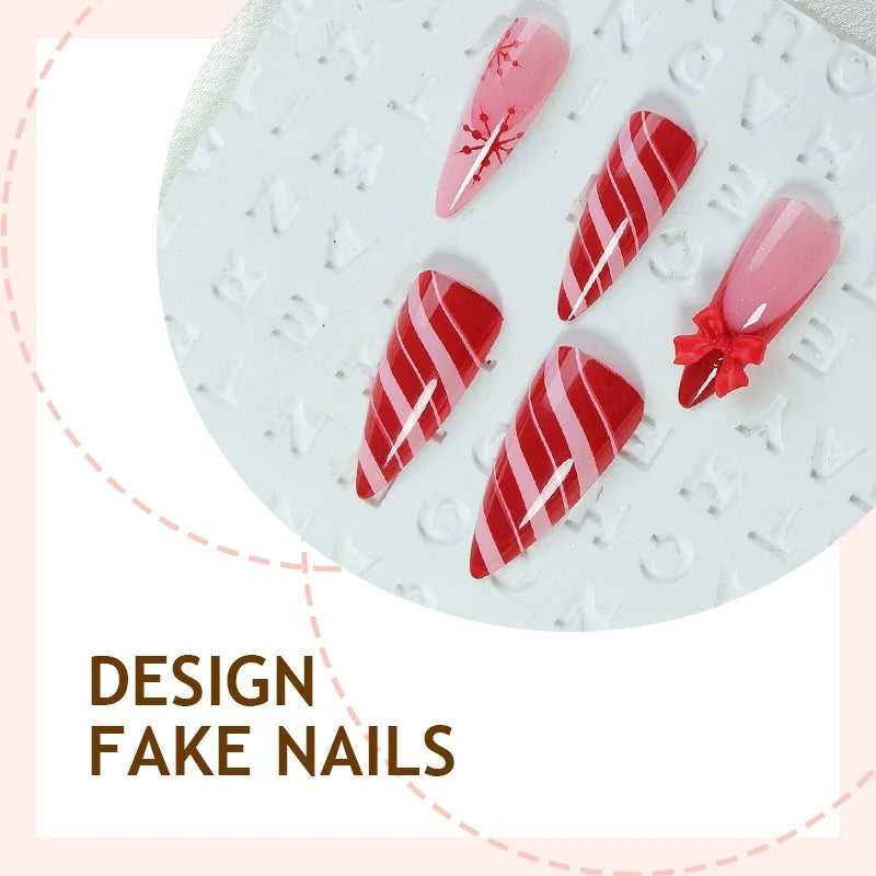 Press-On Nail Set Self-Adhesive 3D Star Christmas Designs